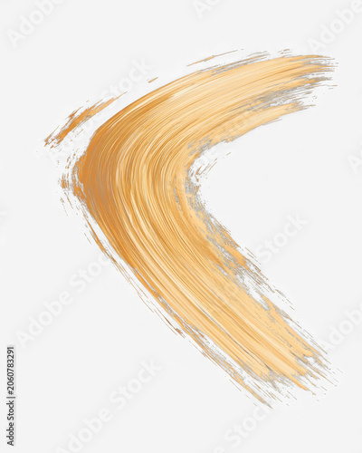 Brushstroke of light golden paint in a curved shape, against a solid black background