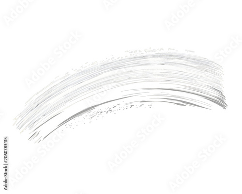 Abstract brushstroke in white and gray, feathered edges against a stark black background