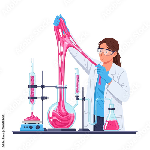 Foto Female Polymer Chemist Extracting Synthetic Resin