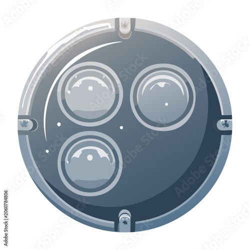 Submarine porthole illustration with glass and bolts