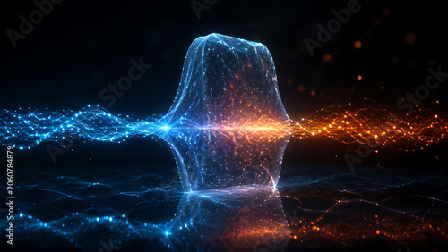Quantum Energy Barrier With Wave Function Flow Between Two States | Abstract Physics Field Visualization Of Particle Tunneling Concept | Futuristic Electromagnetic Wave Interaction In Space