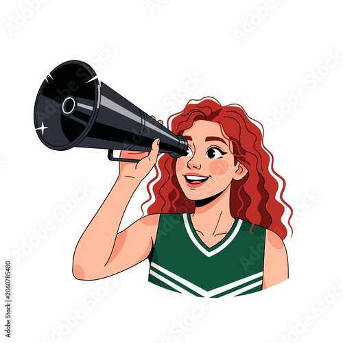 Fényképezés Female Cheerleader Holding Red Megaphone to Chant Slogans
