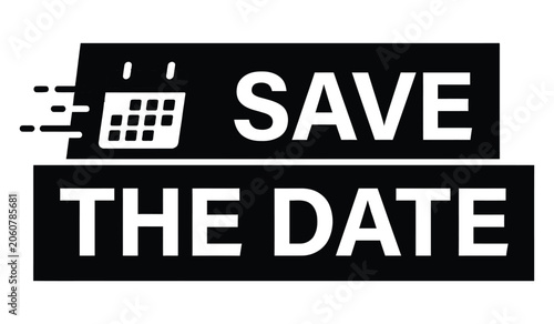Save the Date Text Calendar Icon Black and White Vector Graphic
