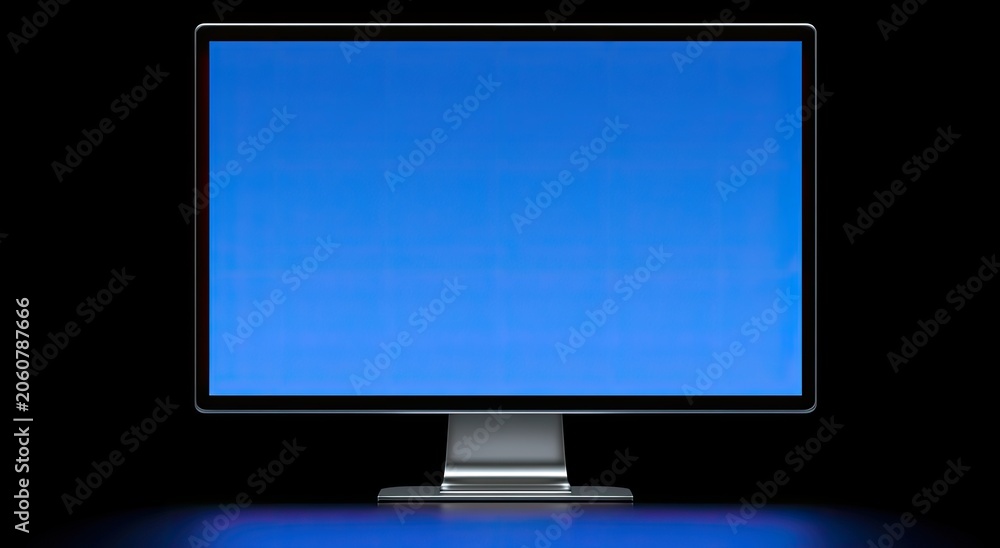 Fototapeta premium Sleek modern monitor displaying vibrant blue against a dark background