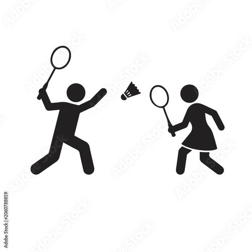  People Playing Badminton Sport Recreation. couple. man and woman playing together