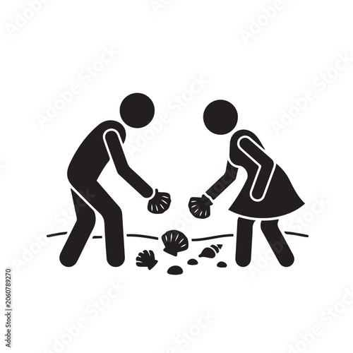 couple Playing with Shells on Beach. man and woman
