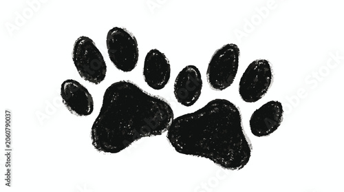 Εκτύπωση καμβά Graphic representation of two overlapping black paw prints with a sketched textu