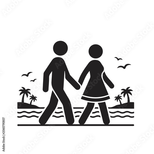 Couple Walking on Beach Holding Hands