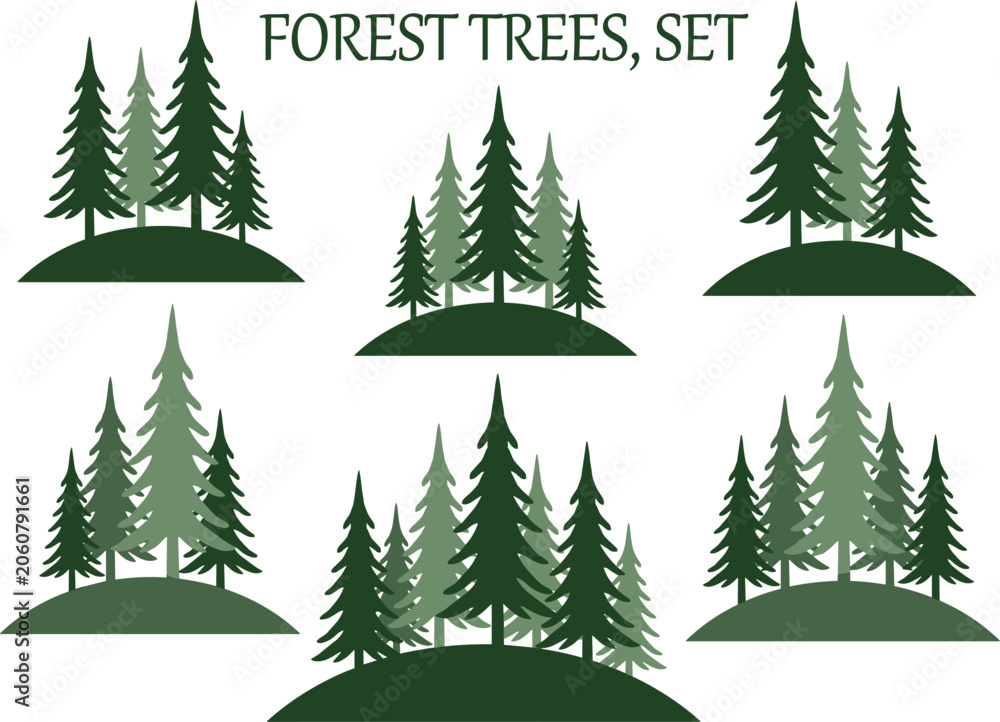 Obraz premium Forest Pine Trees Collection Featuring Evergreen Woodland Silhouettes for Nature and Landscape Designs