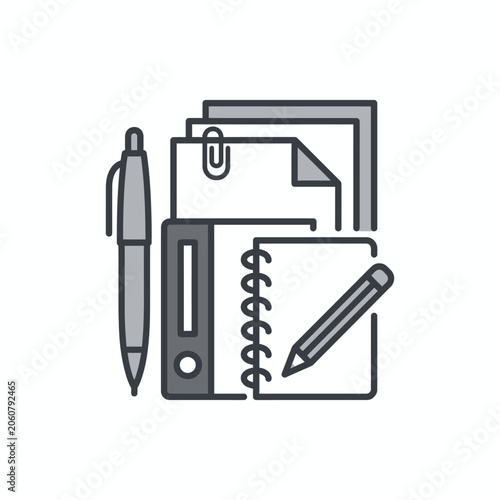 Office stationery set including pen binder and notebook