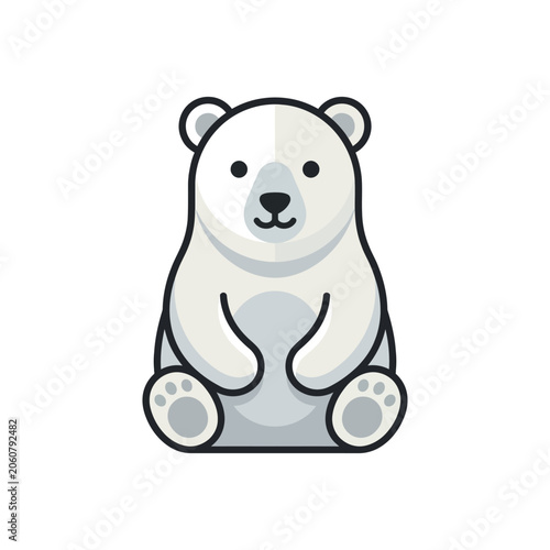 Sitting polar bear front view character icon.