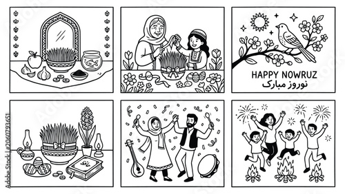 Foto Nowruz celebration illustrations with people and traditional items