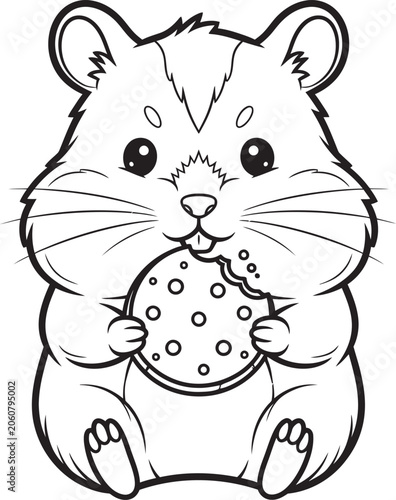 Cute hamster holding cookie coloring page