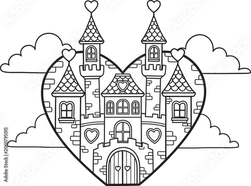 Heart shaped castle illustration for kids