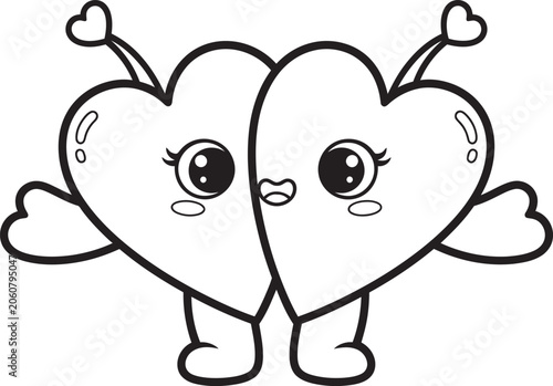 Cute cartoon heart couple in love