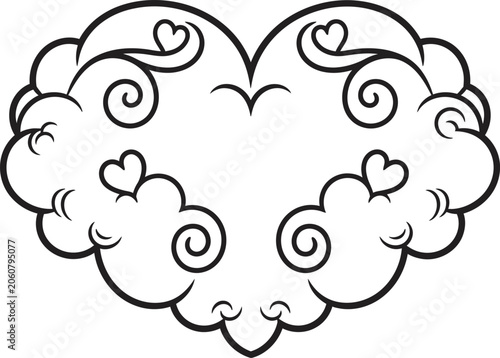Intricate heart frame design black and white flourish vector illustration