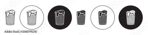 Konstfotografi laundry hamper icons collection in black filled and stroke line style