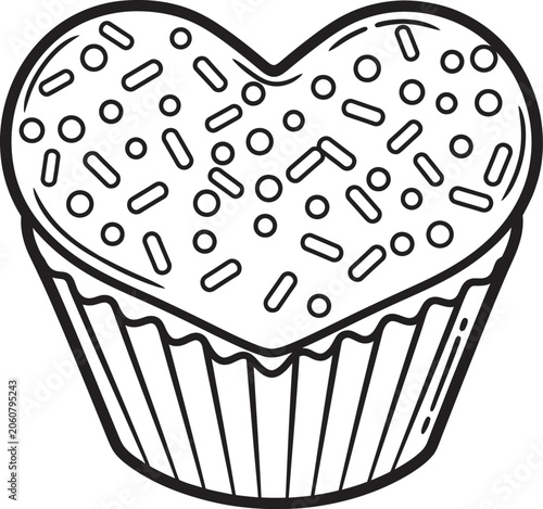 Heart shaped cupcake with sprinkles