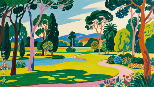 Vibrant Fauvist Landscape with Winding Path