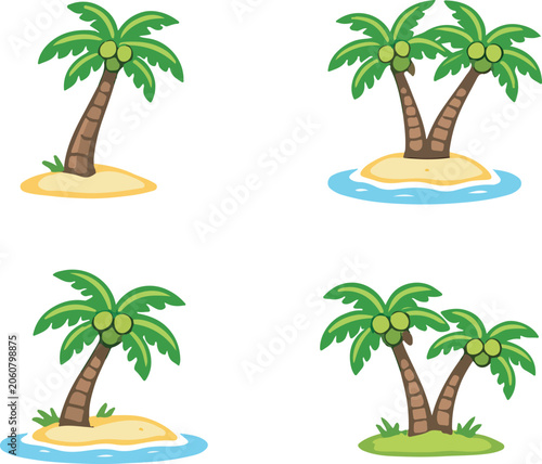 Tropical island elements vector illustration set.