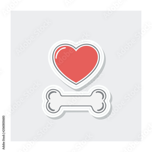Red heart and bone icon on white background