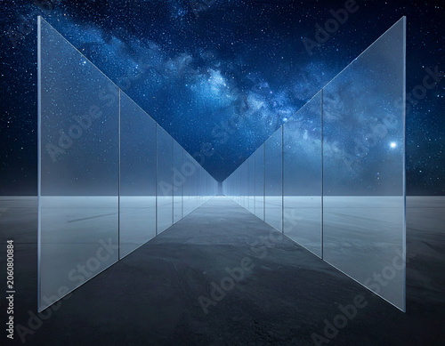 Barrier made of transparent glass wall in empty space, invisible limits concept