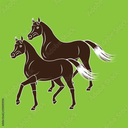 Two Running Horses Line Art Illustration, Elegant Equine Outline Design