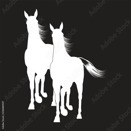 Two Running Horses Line Art Illustration, Elegant Equine Outline Design