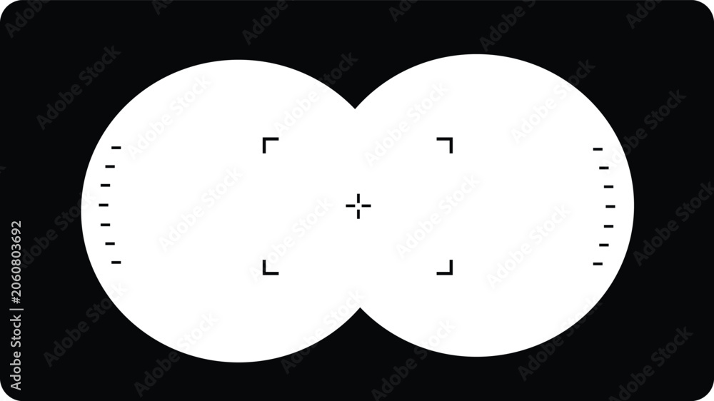 Obraz premium Binoculars view icon. optical binocular aim sight symbol. telescope zoom frame. Spy POV sign. Tourist point of view overlay template. flat style.