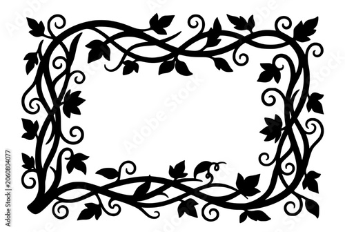 Decorative floral vine border silhouette frame with leaves and curls
