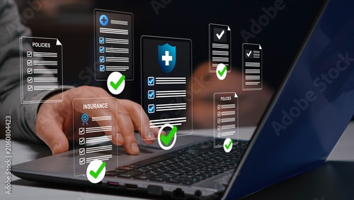 Bild auf Leinwand Risk management data security policy protection, regulatory compliance and insurance technology concept