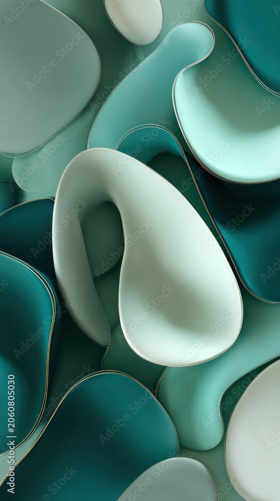 Obraz premium Abstract shapes with a gradient of green and teal colors modern digital design