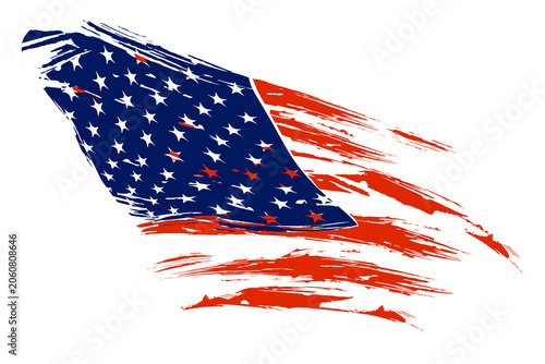 A separate design element, an amazing drawing of the American flag in grunge style.
