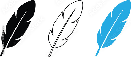 Canvastavla Feather icon set vector illustration in black silhouette, outline and color styles for writing, literature, and nature concepts