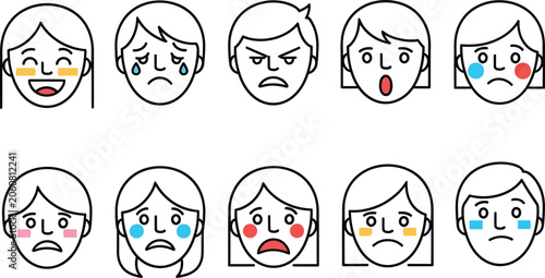 Obraz na plátne Minimalist line art illustration of a sad young man face with a frowning mouth a