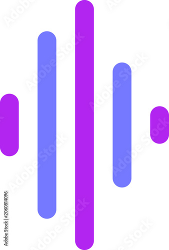 Abstract purple and blue audio frequency wave bars representing sound levels isolated on white background