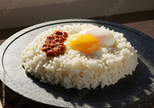White rice with eggs and sauce