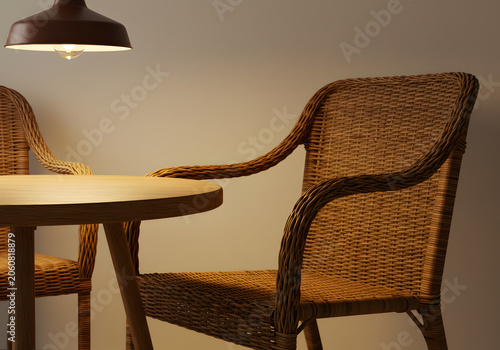 Wicker armchairs and table in a cozy space