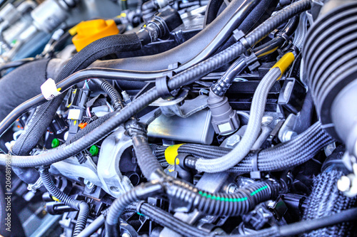 Obraz w ramie Modern car engine background close up view