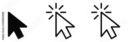 Bild auf Leinwand Cursor mouse click icon set featuring click arrow icons and computer mouse cursor symbols for web and application interface design