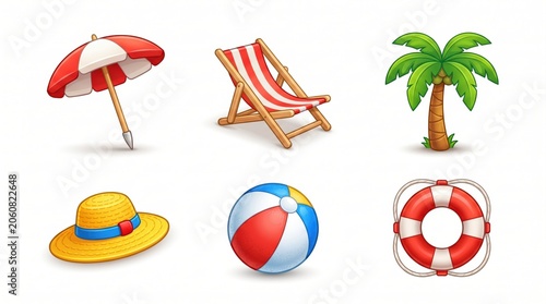 Set of colorful summer vacation icons