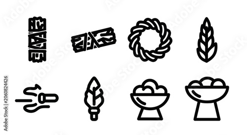 Bild auf Leinwand Fresh ingredients and healthy food staple icons.