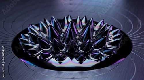 Scientific 3D Abstract Visual with Black Ferrofluid Magnetic Fluid Spikes Sculpture