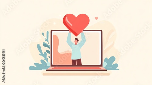 Person holds heart symbol in digital space.