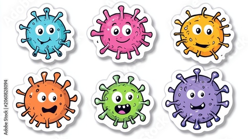 Colorful Sticker Design of Virus Illustration