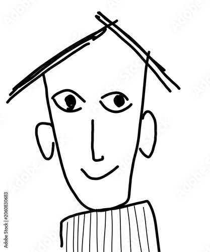 Minimalist Abstract Portrait of a Man with House Shaped Head and Striped Turtleneck Line Art

