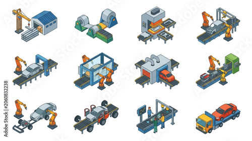 Industrial Robotics Assembly Line Components.