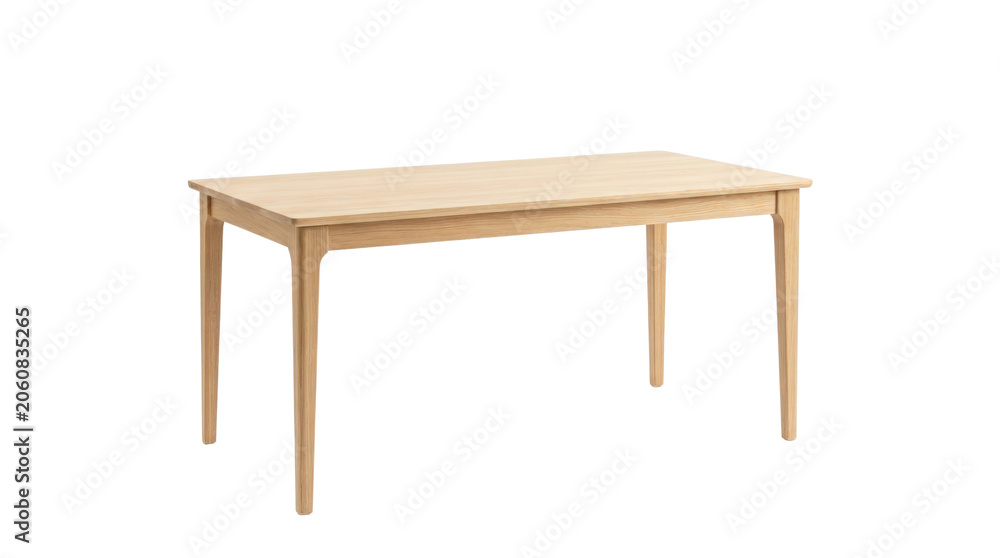 Fototapeta premium Natural wood dining table with four tapered legs.