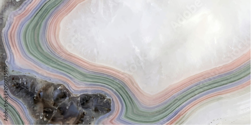 Foto A macro abstract view of a geode's interior, showcasing colorful, wavy mineral bands and crystalline structures, resembling a natural watercolor painting