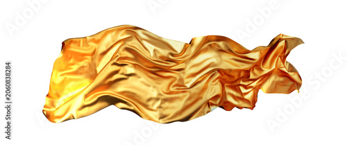 Flowing golden fabric on transparent